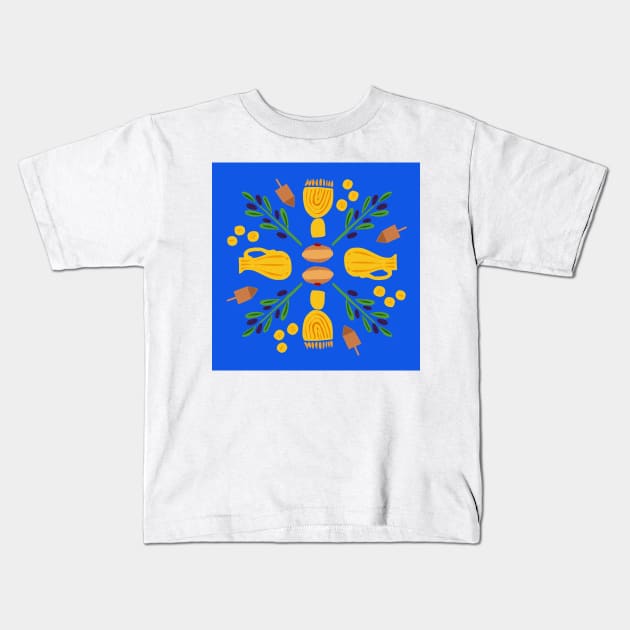 Chanukah Roundel in Blue Kids T-Shirt by TillaCrowne